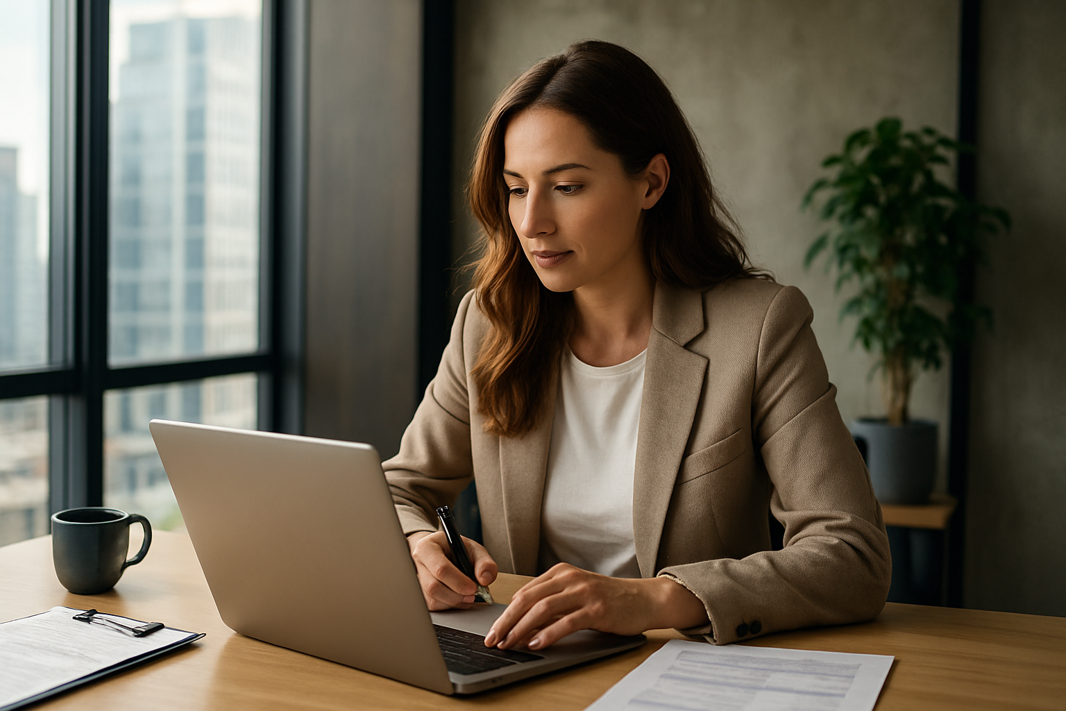 Self-employed woman reviewing finances while preparing for mortgage approval