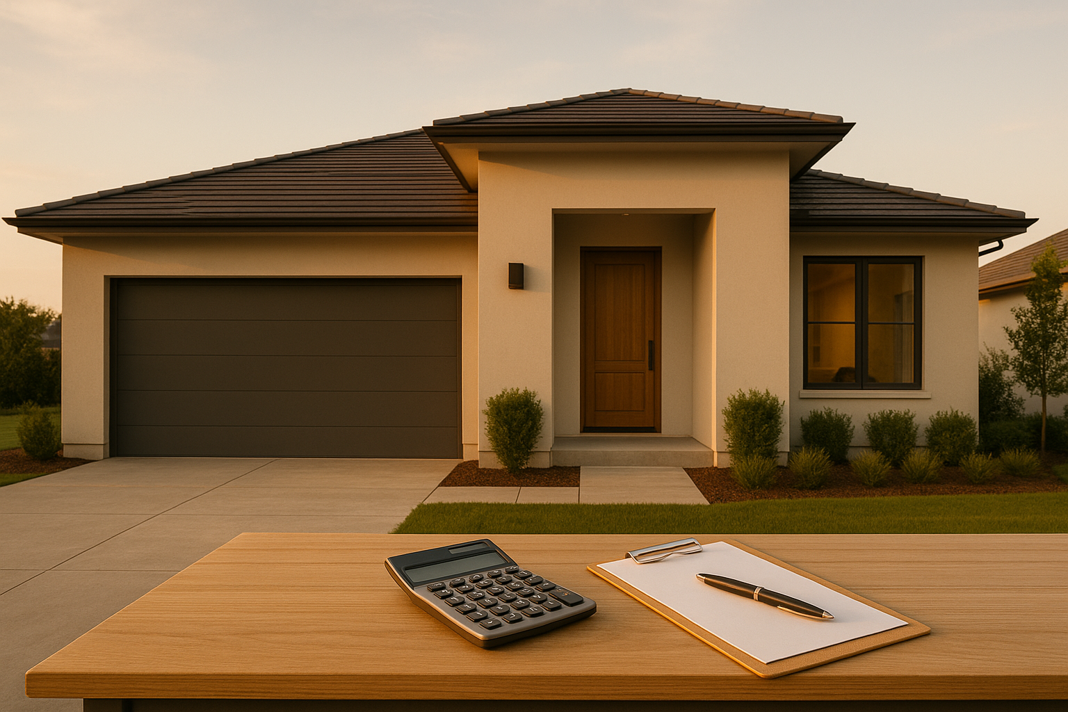 Adjustable-rate mortgage concept with home exterior and financial planning