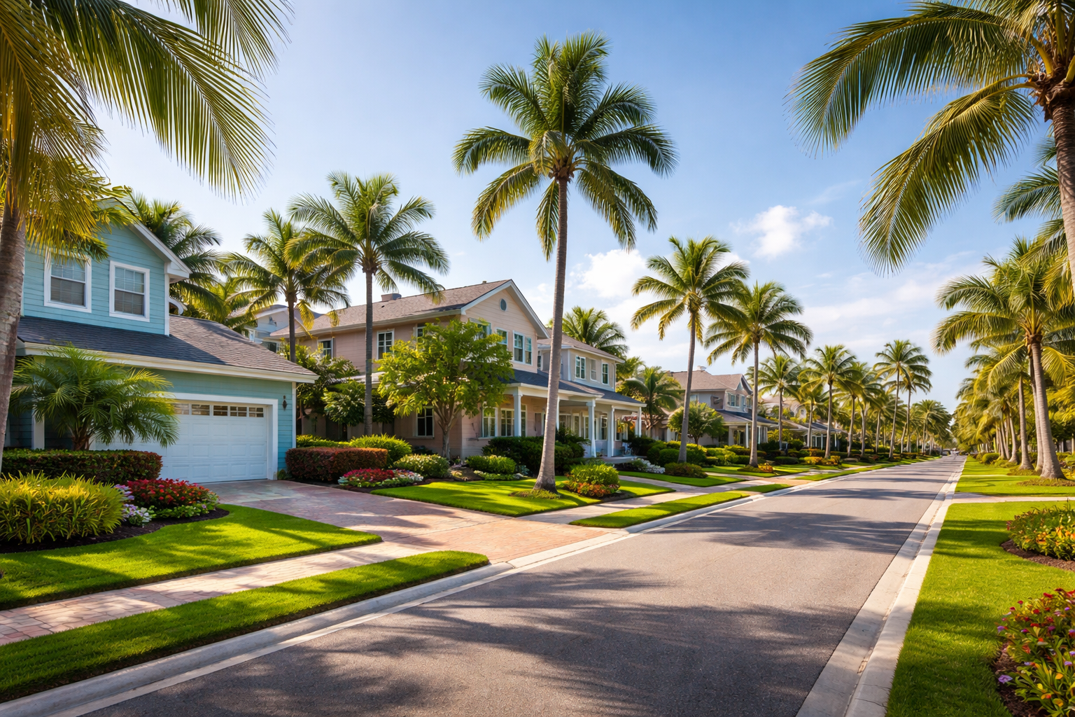 Residential neighborhood streetscape in Melbourne Florida representing FHA homebuyers