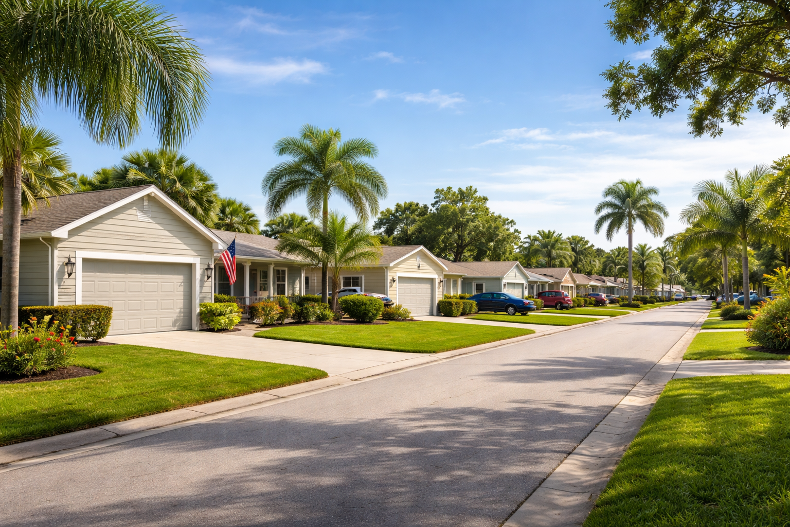 Residential neighborhood streetscape in Palm Bay Florida representing FHA homebuyers