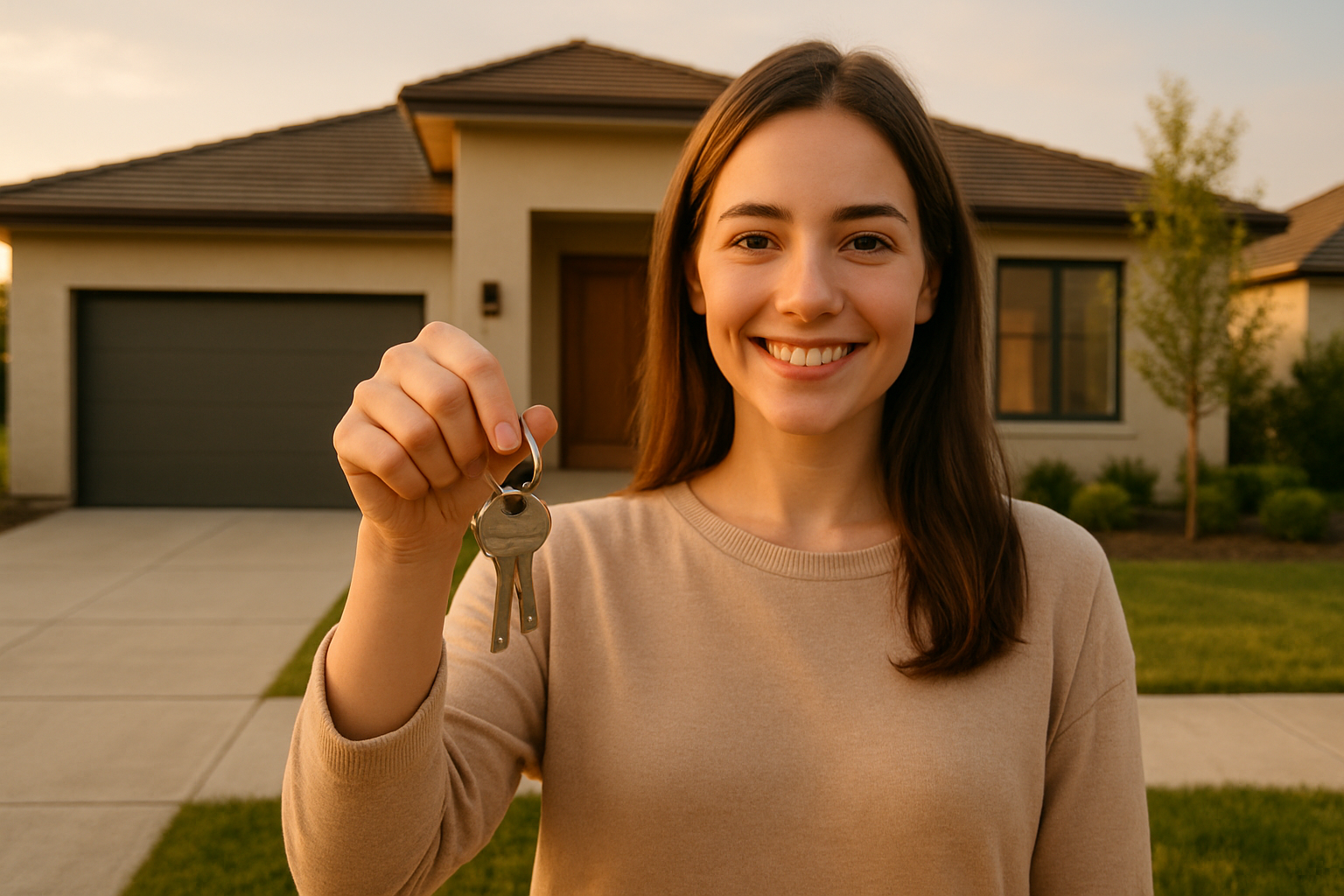 First-time homebuyer receiving keys to a new home