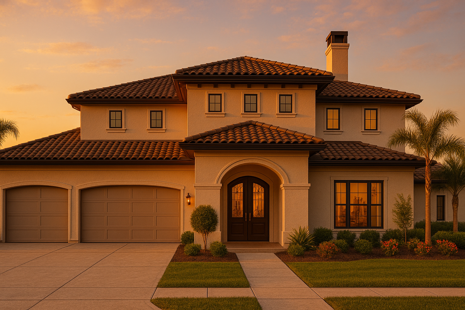 Jumbo home loan financing with upscale home exterior in warm lighting