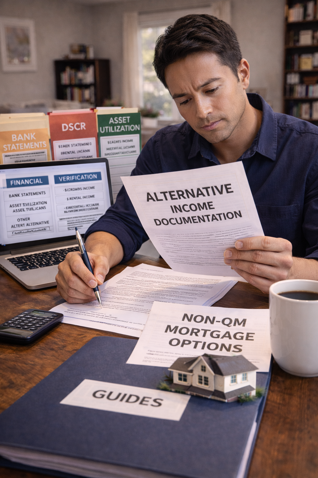 Borrower reviewing non-QM mortgage options and alternative income documentation