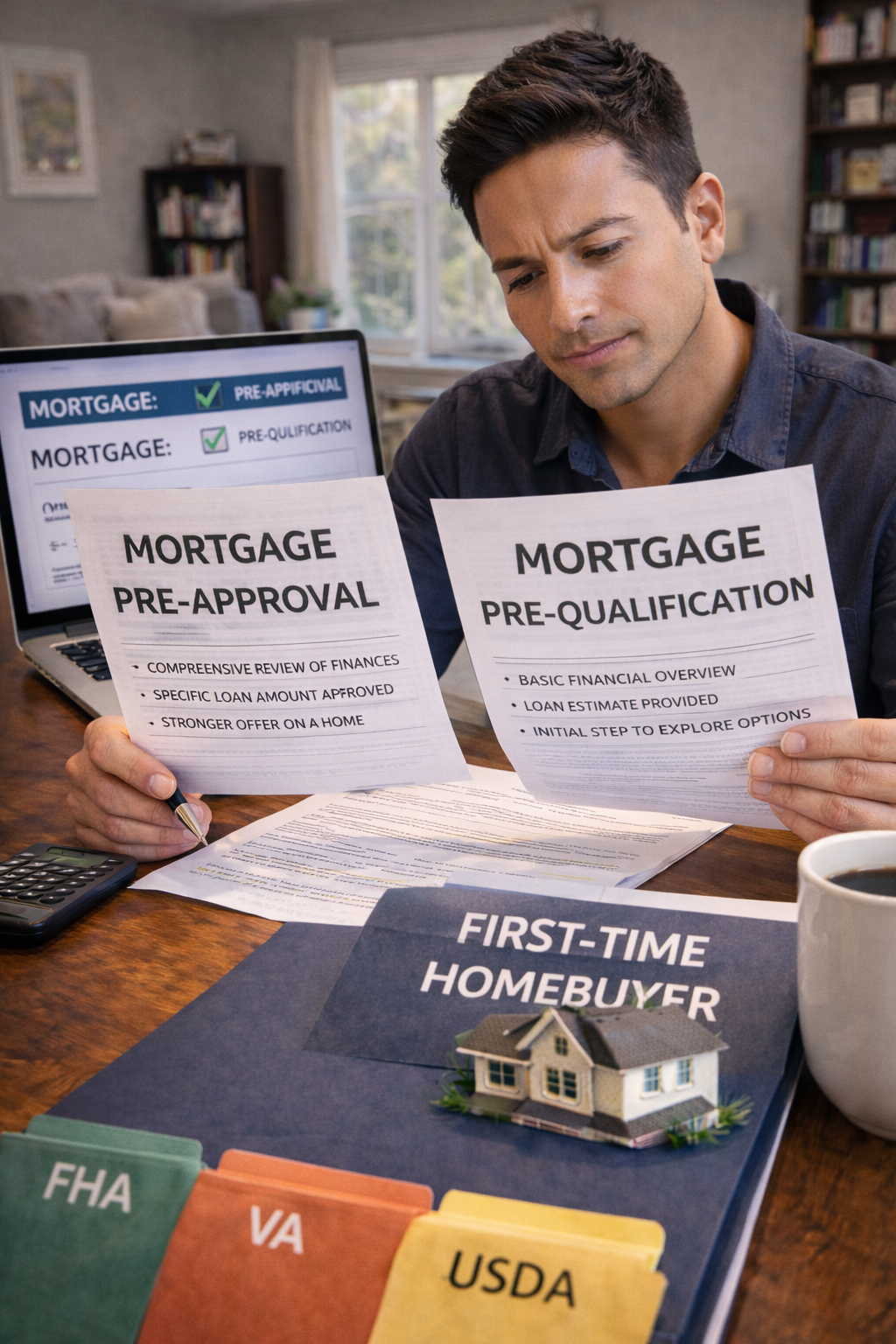 Homebuyer comparing mortgage pre-approval and pre-qualification letters