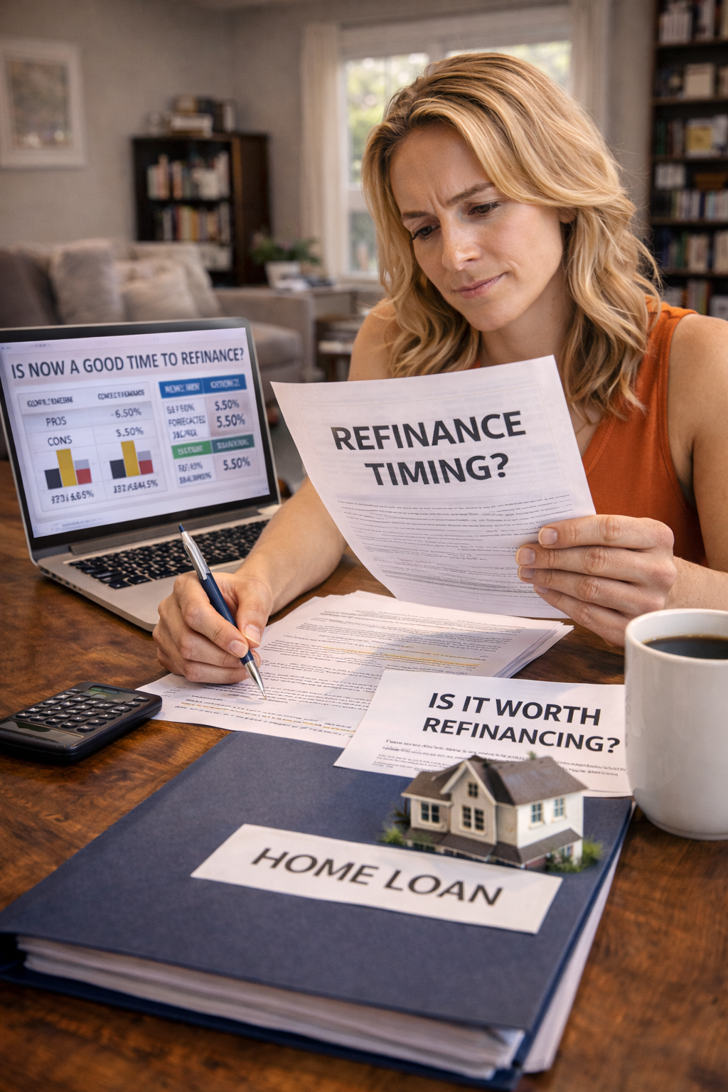 Homeowner evaluating refinance timing and mortgage options