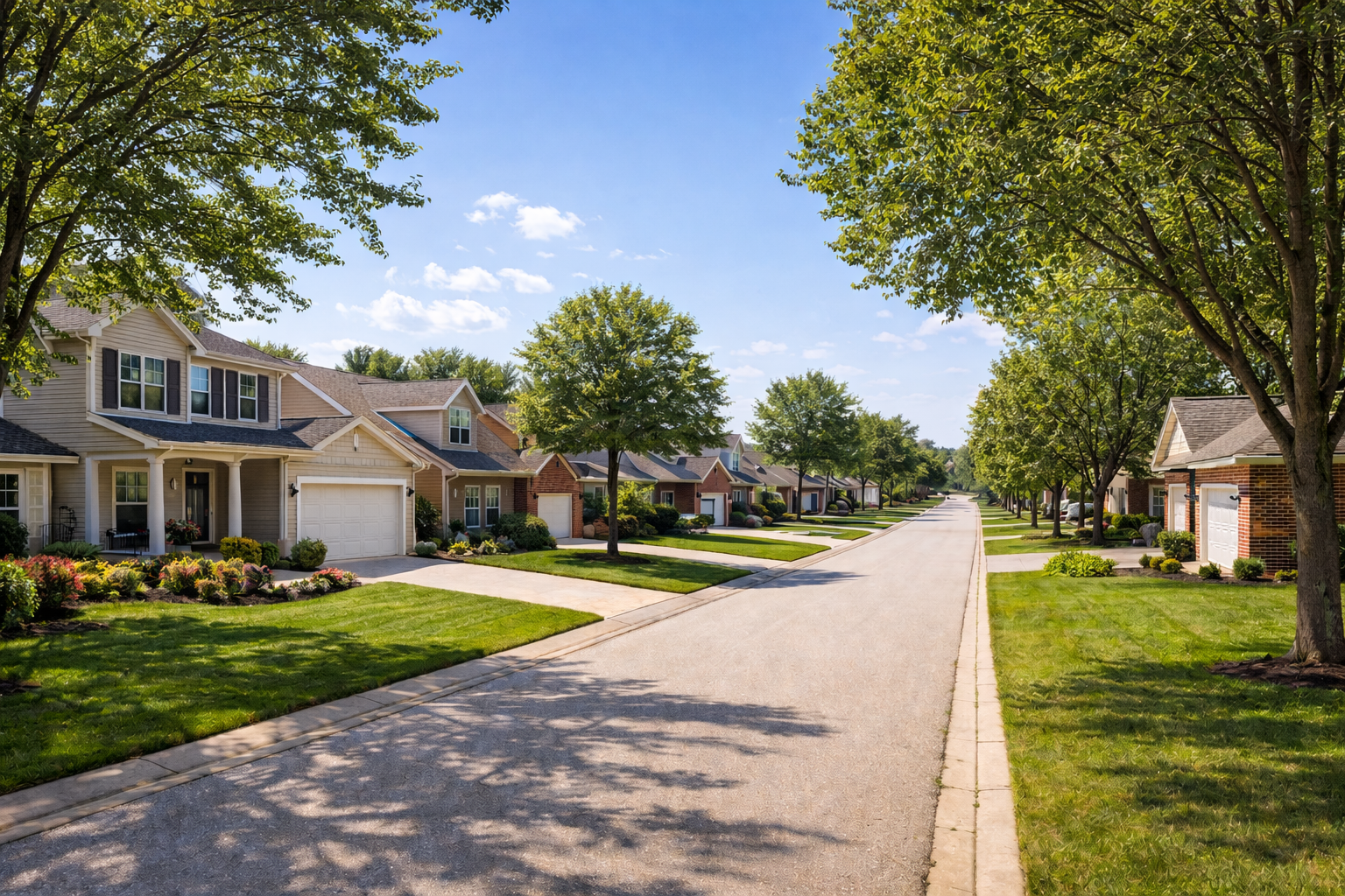 Kansas residential neighborhood streetscape representing FHA loans in Kansas