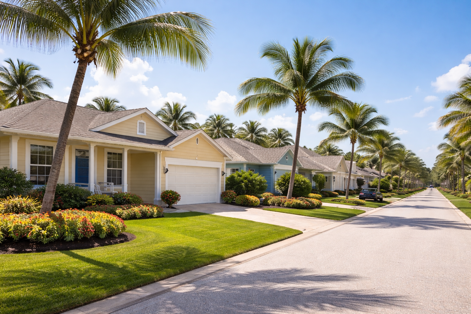 Residential neighborhood streetscape in Rockledge Florida representing FHA homebuyers