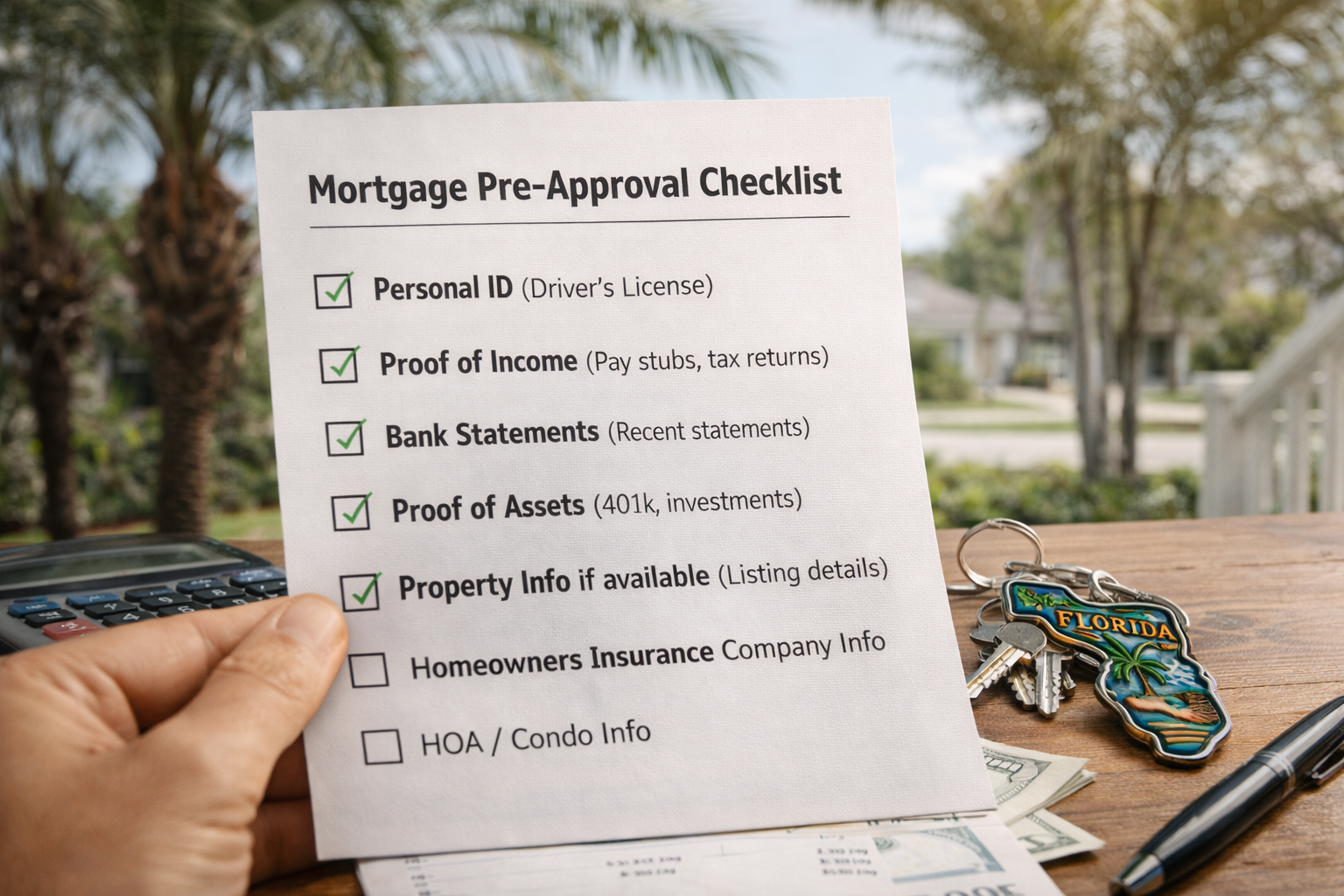 Florida mortgage pre-approval checklist for homebuyers preparing to make an offer