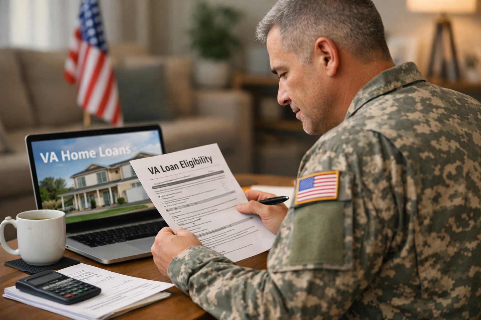 Veteran reviewing VA loan eligibility and home financing options