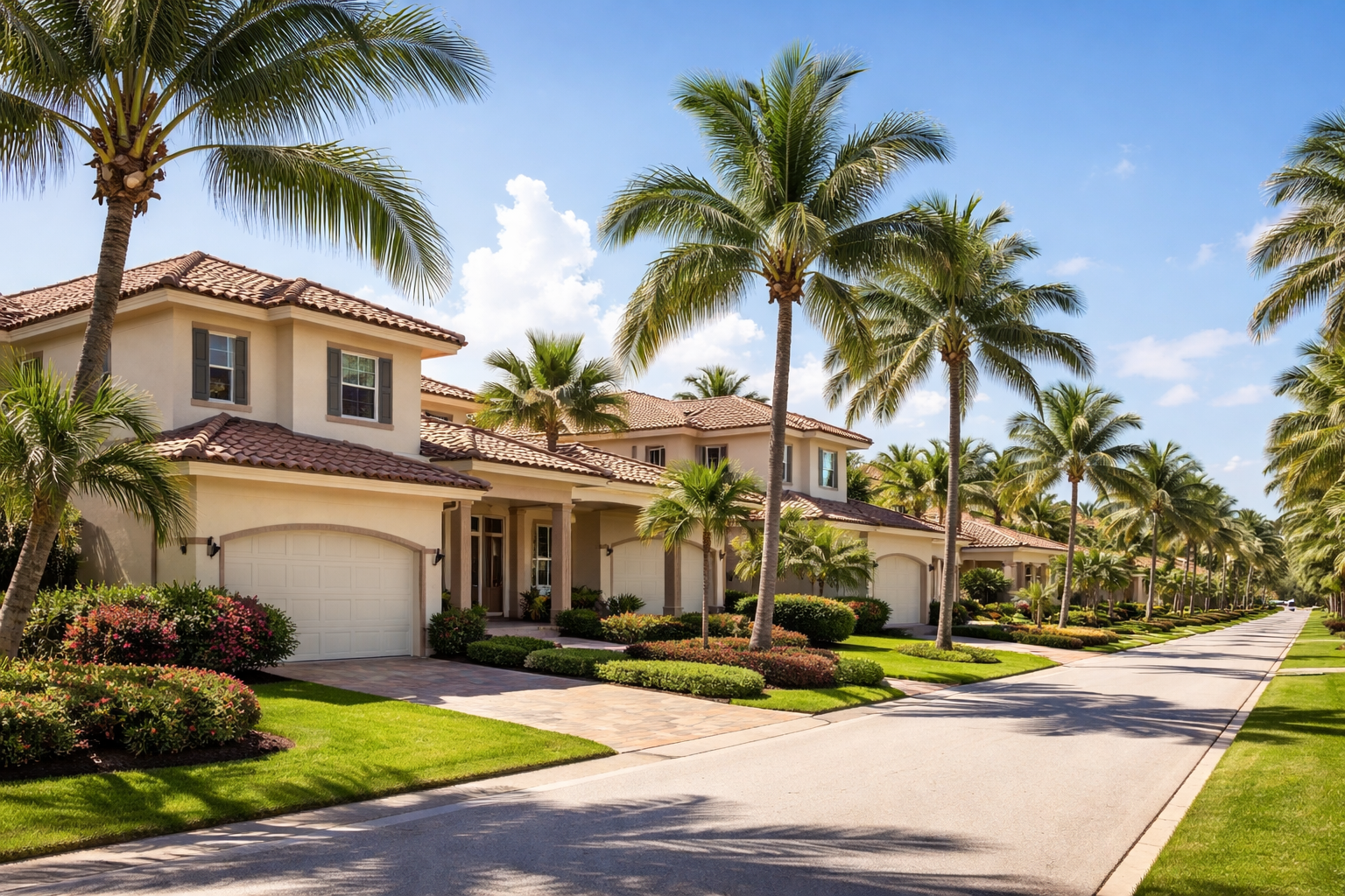 Residential neighborhood streetscape in Viera Florida representing VA homebuyers