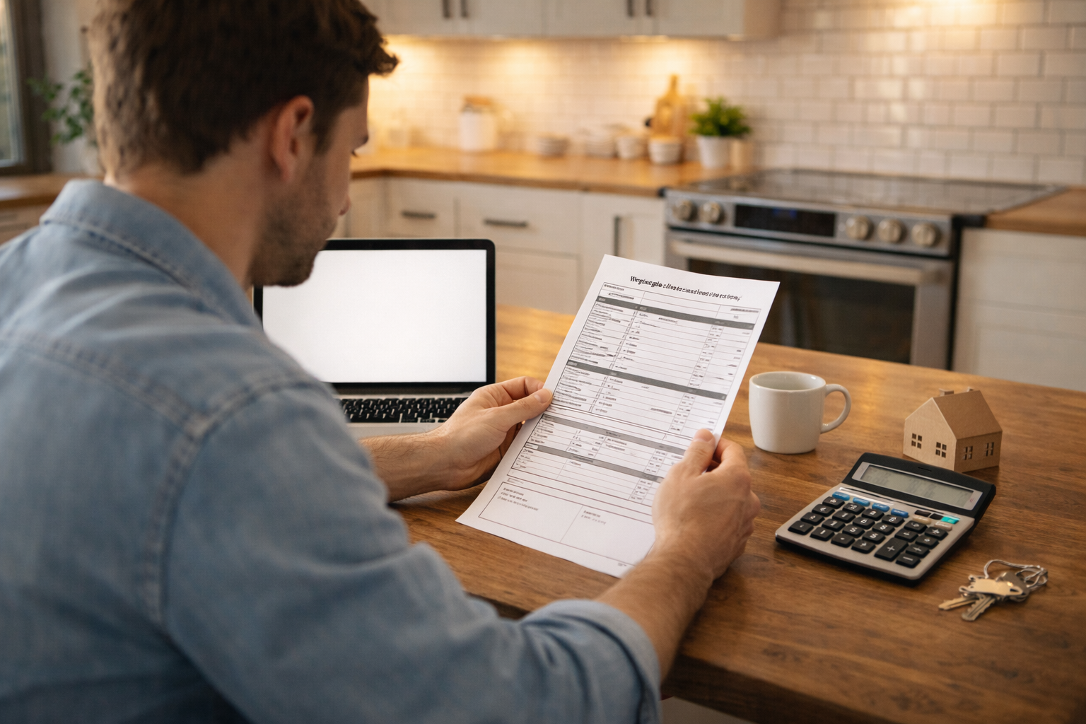 Homebuyer reviewing a Loan Estimate to compare mortgage costs and monthly payment