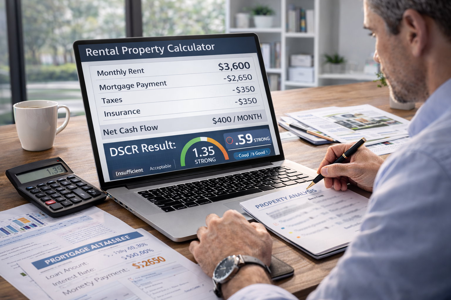 Real estate investor using a DSCR calculator for a rental property investment