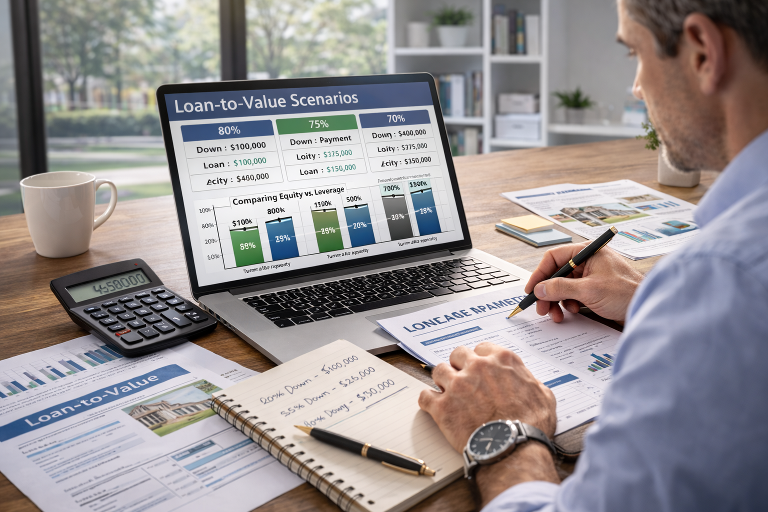 Real estate investor reviewing DSCR loan LTV limits and leverage for a rental property investment