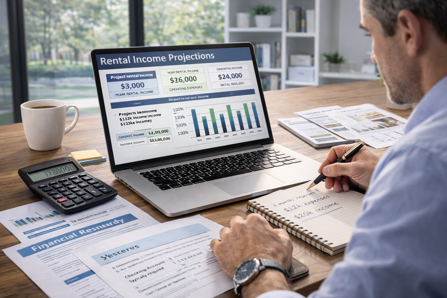 Real estate investor reviewing financial reserves needed for DSCR loan approval