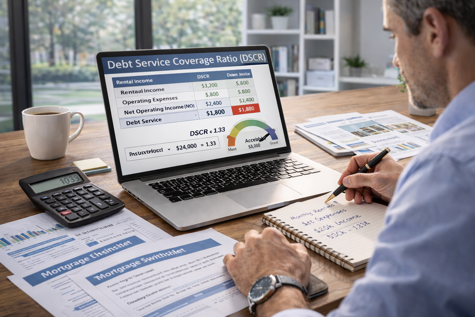 Real estate investor calculating DSCR for a rental property investment