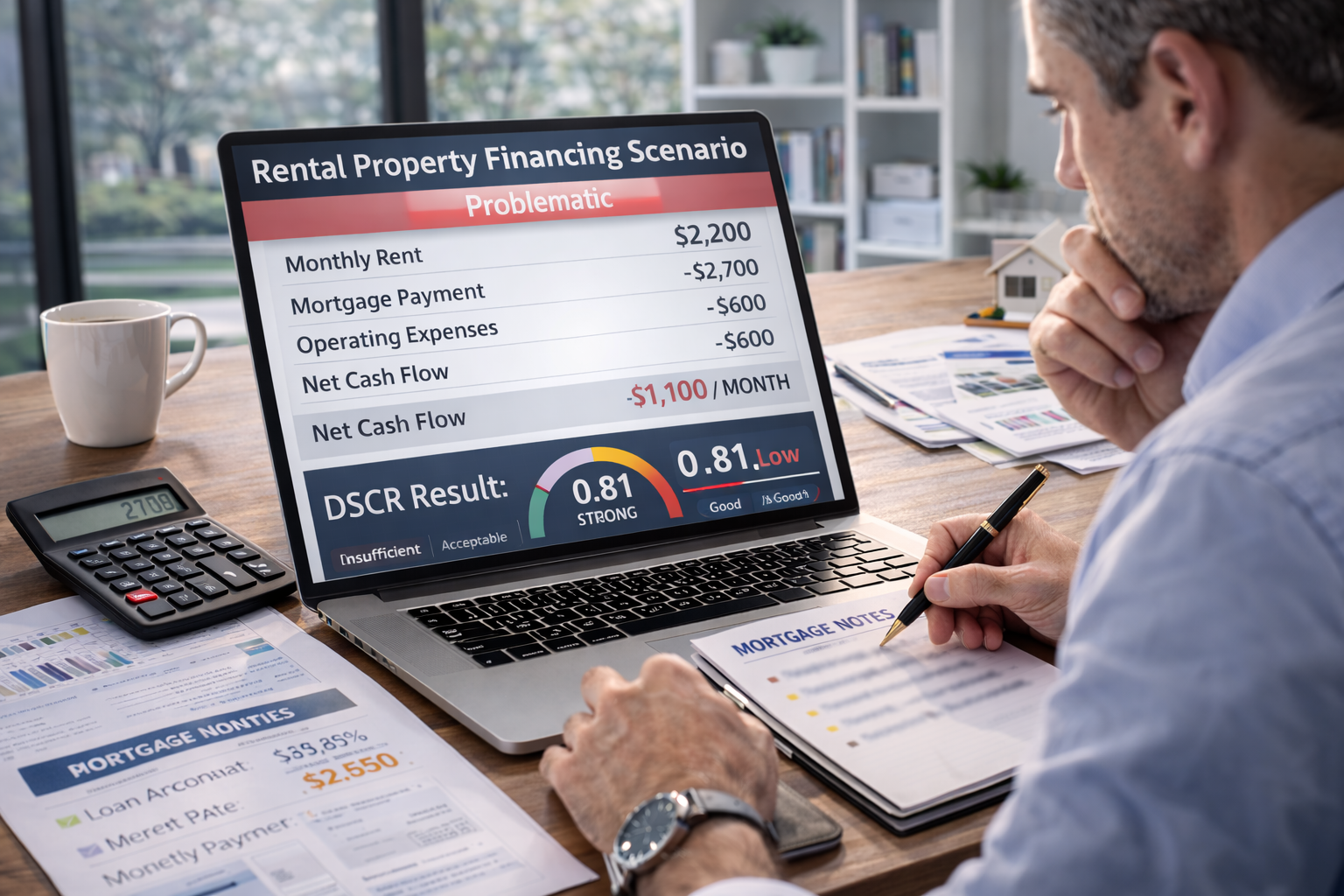 Real estate investor reviewing low DSCR loan options for an investment property