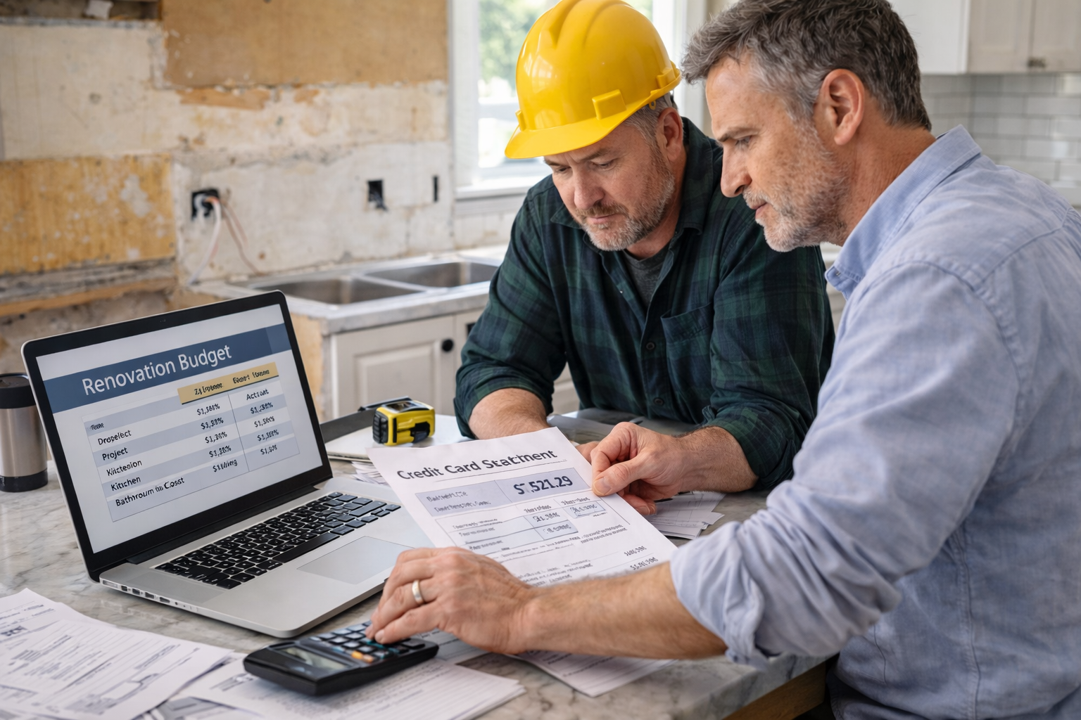 Homeowner discussing renovation plans with contractor while using cash out refinance funds for home improvements