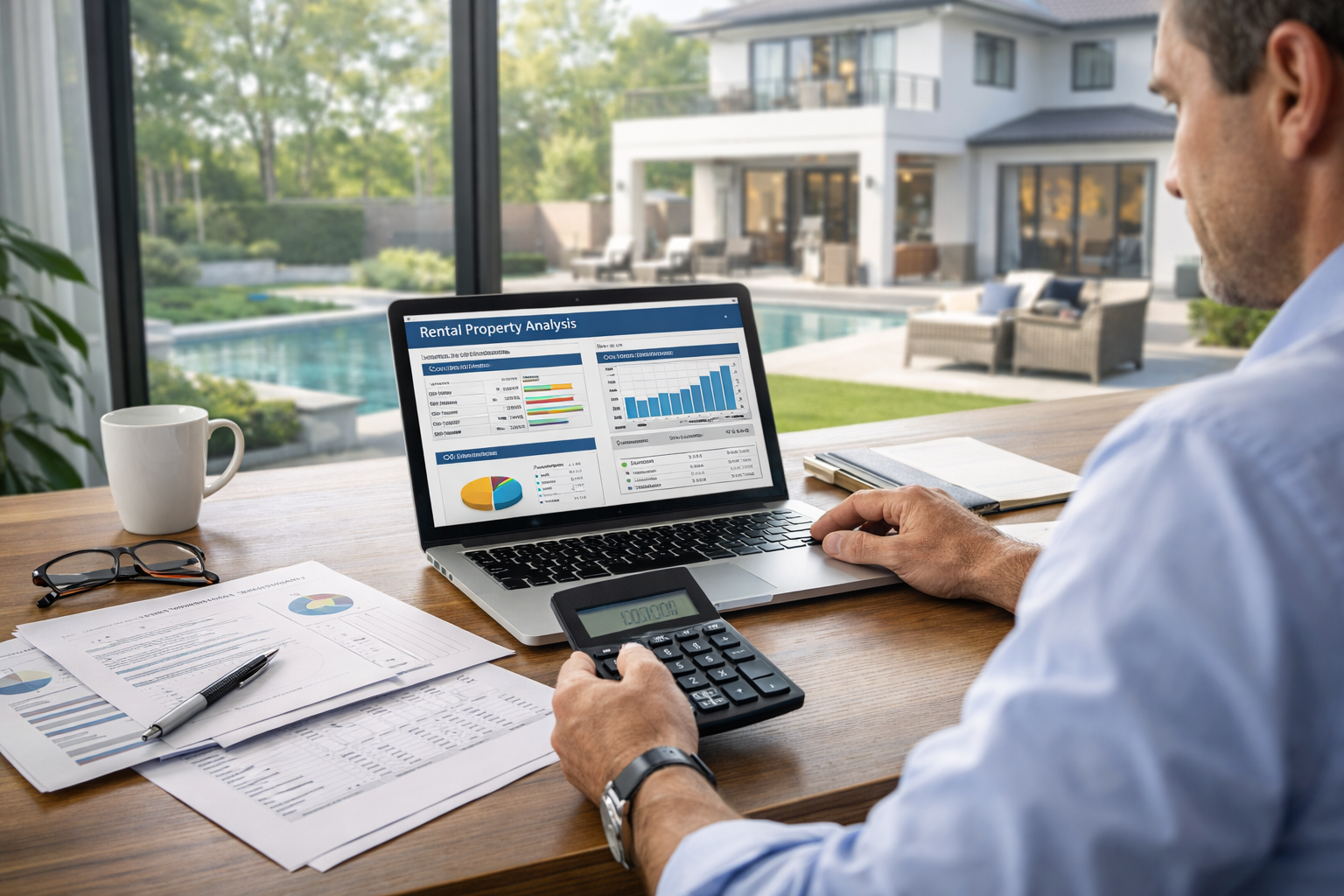 real estate investor analyzing rental property cash flow and debt service coverage ratio for DSCR loan approval