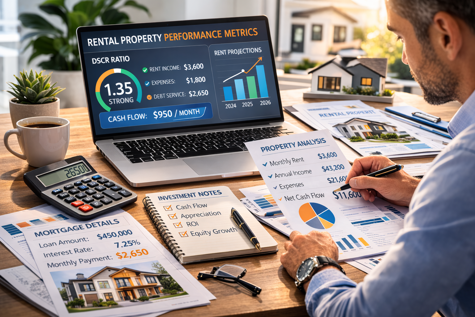 Real estate investor reviewing what is considered a good DSCR ratio for an investment property