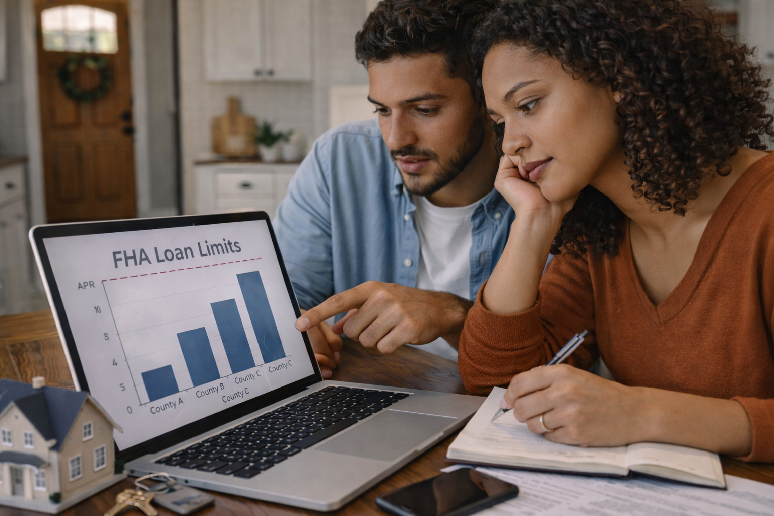 Homebuyer reviewing FHA loan limits and home financing options