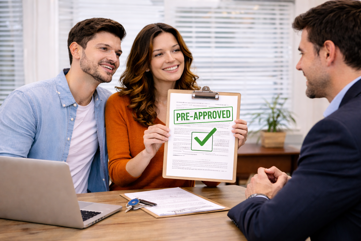 Homebuyer getting pre-approved for an FHA loan with mortgage documents