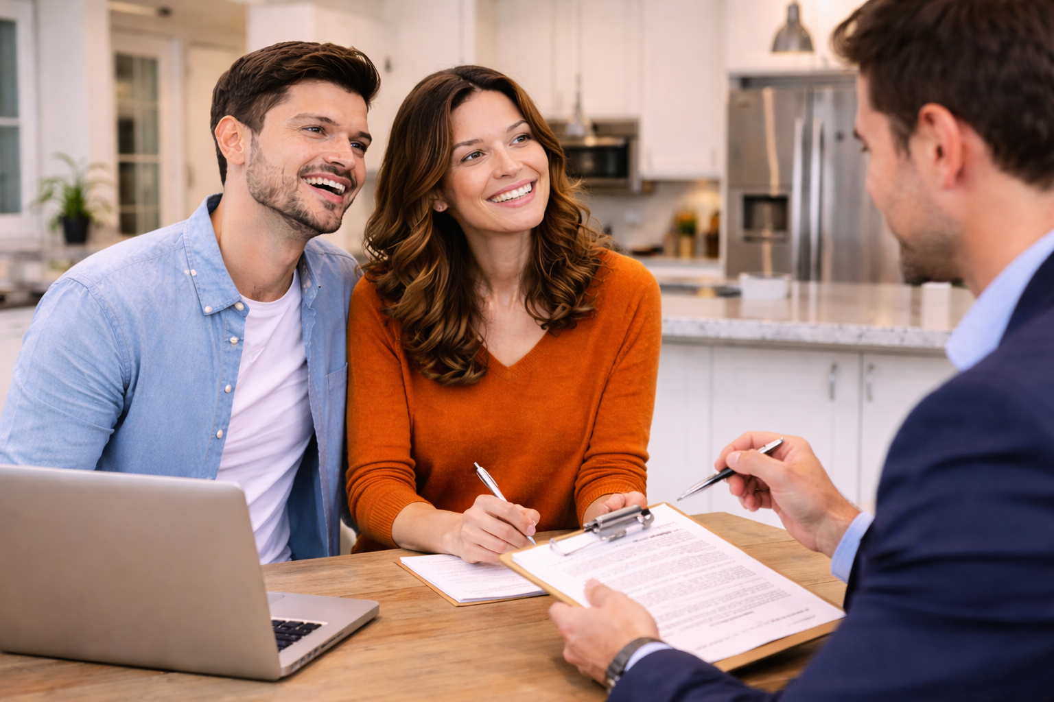 Homebuyer applying for an FHA loan with mortgage documents and laptop