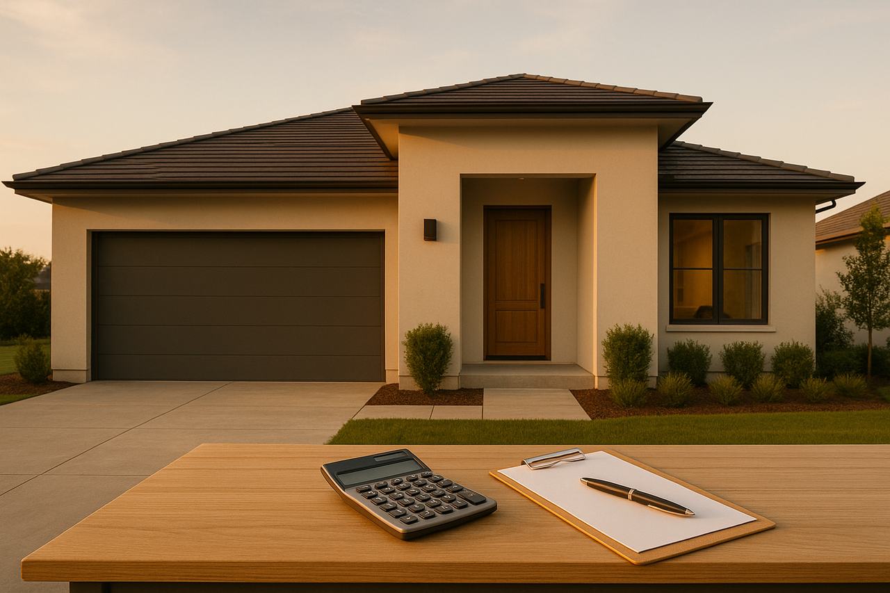 Adjustable-rate mortgage concept with home exterior and financial planning