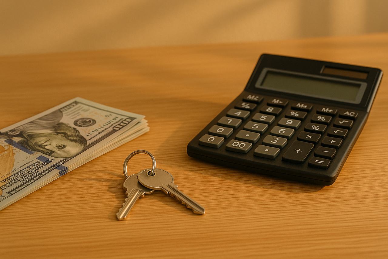 Down payment options for buying a home with keys and calculator