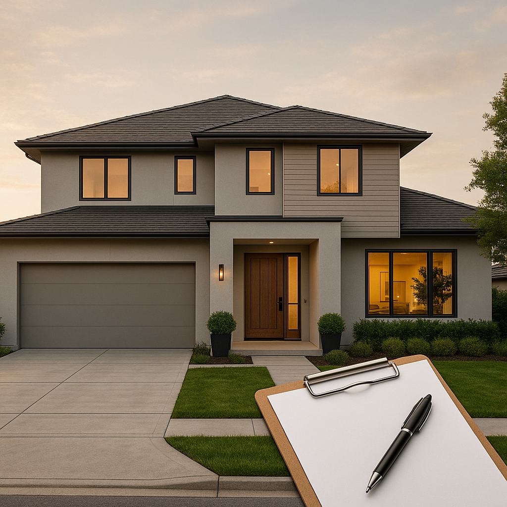 Home loan programs overview with home exterior in warm lighting