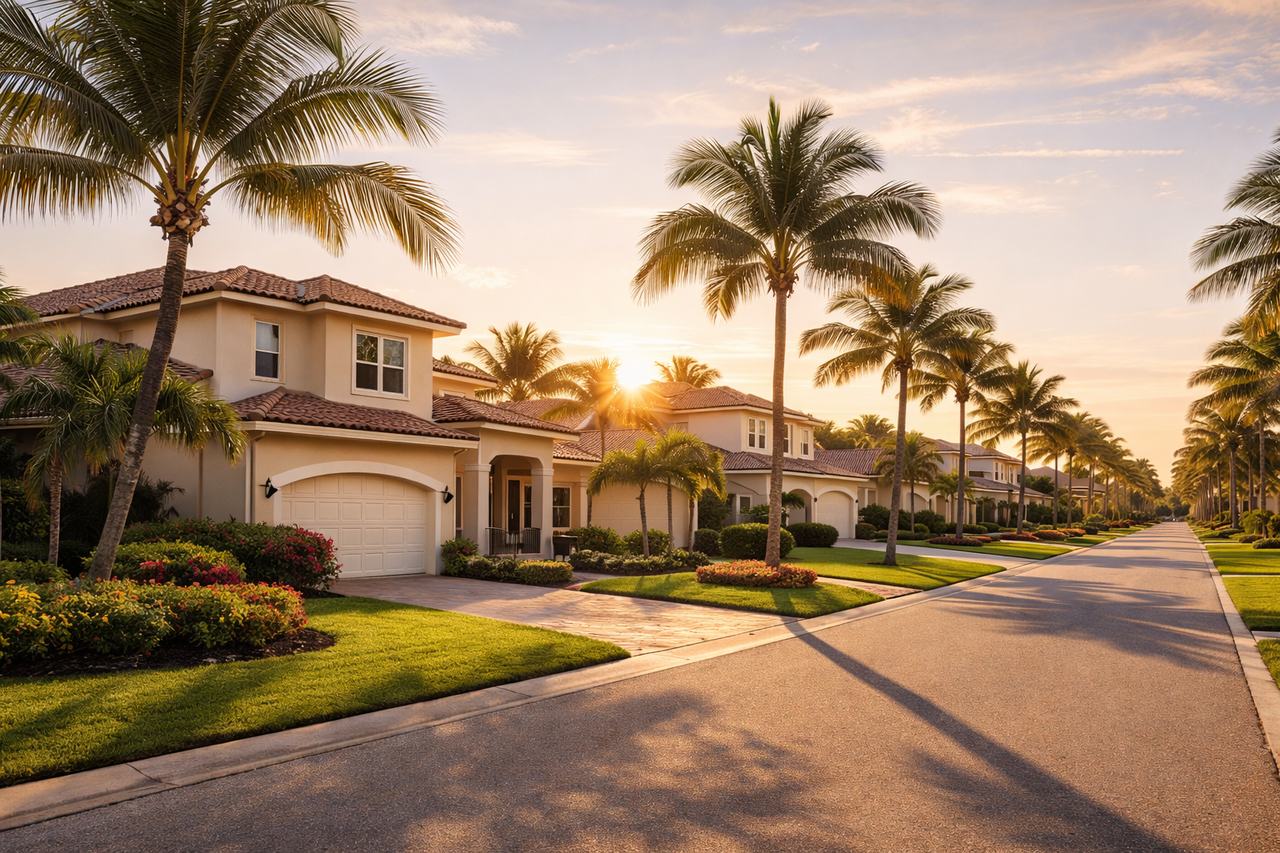 Residential neighborhood streetscape in Melbourne Florida representing conventional homebuyers