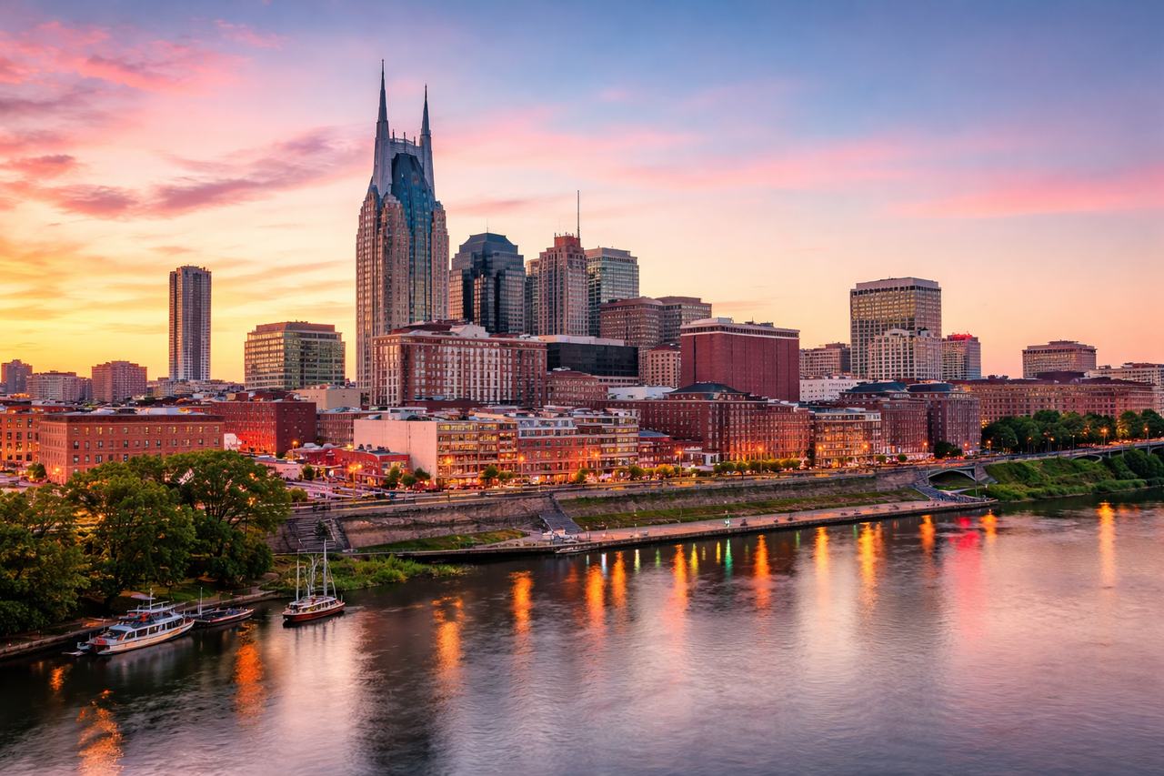 Nashville Tennessee skyline at sunset