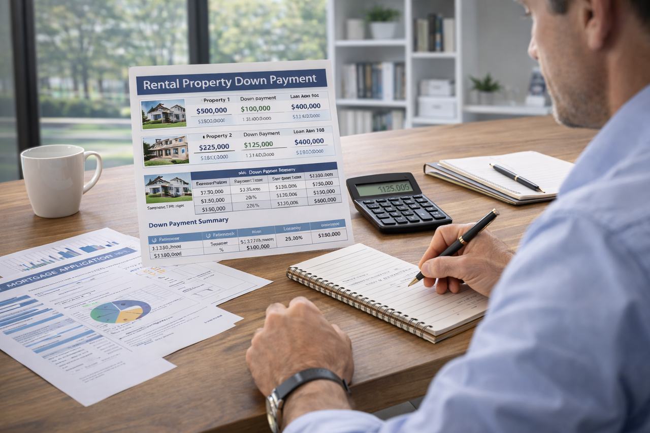 Real estate investor reviewing DSCR loan down payment requirements for an investment property
