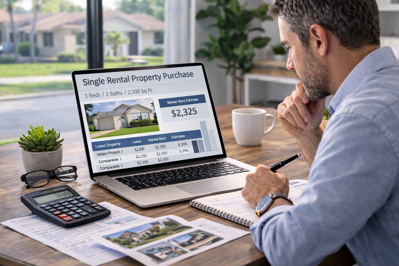 Real estate investor reviewing DSCR loan options for a rental property