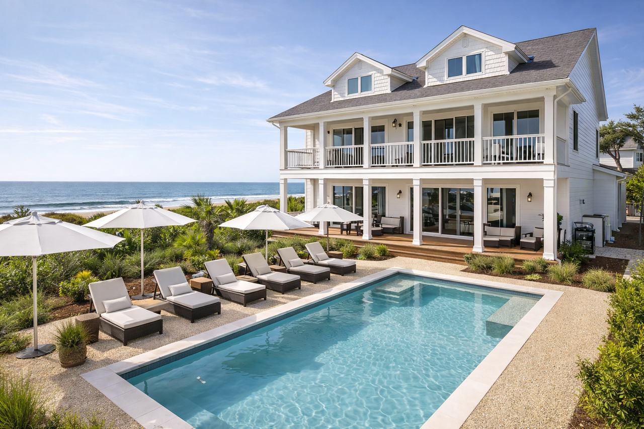 Vacation rental property with pool and coastal view