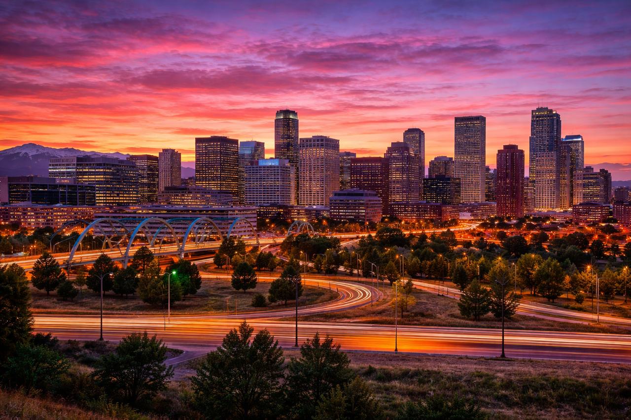Denver Colorado skyline mountains real estate investment properties